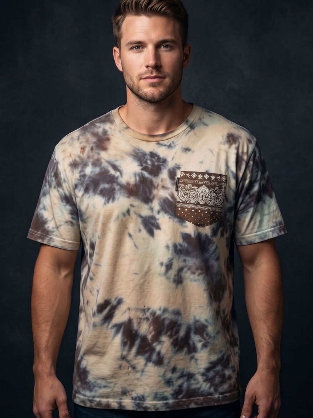 Ecko Unlimited Paisley Skull Pocket Tee Shirt 2XL XXL Bandana Acid Wash Dyed